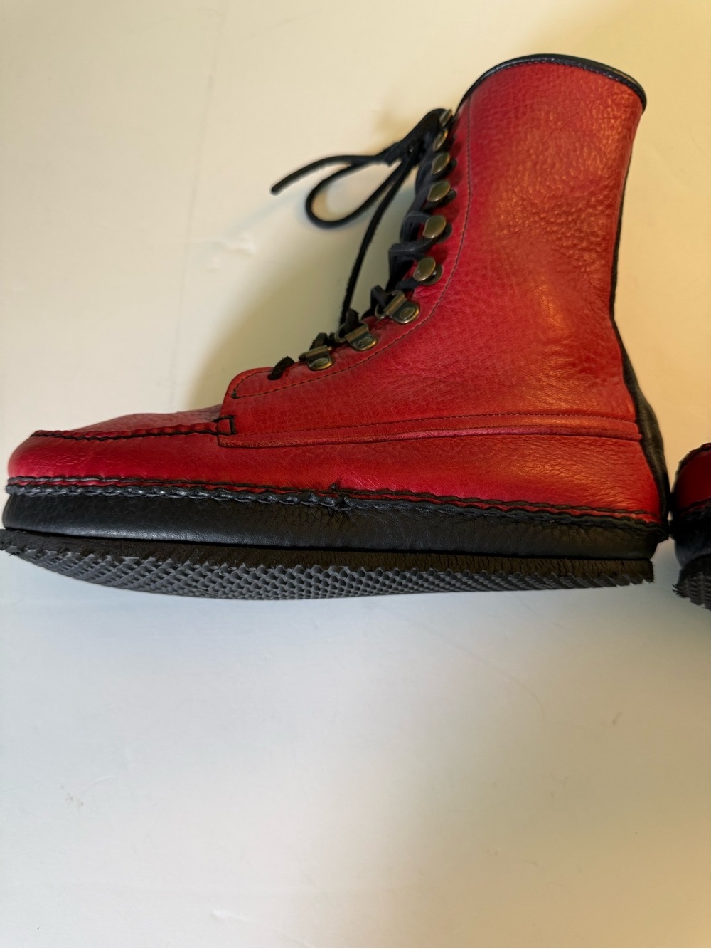 Red Lace-Up WillyMoc Leather Custom-Made Women’s Boots Sz 6.5 - Picture 7 of 14